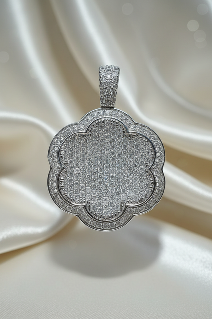 10K white gold .58ctw diamond quatrefoil clover pavé pendant, top-down view