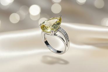 14K White Gold Pear Lemon Citrine and Diamond Ring - three quarter view