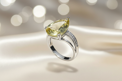14K White Gold Pear Lemon Citrine and Diamond Ring - three quarter view