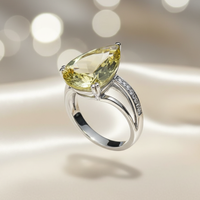 14K White Gold Pear Lemon Citrine and Diamond Ring - three quarter view