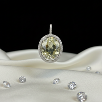 White Gold Oval Lemon Quartz & Diamond Halo Pendant