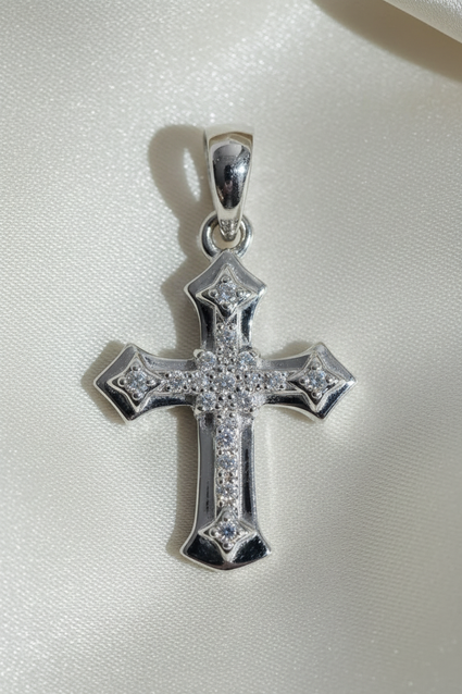 10K White Gold 1/20ctw Diamond Cross Pendant - angle 1