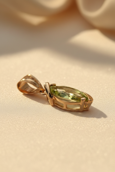 14K Yellow Gold Marquise Peridot Solitaire Pendant - Angle View