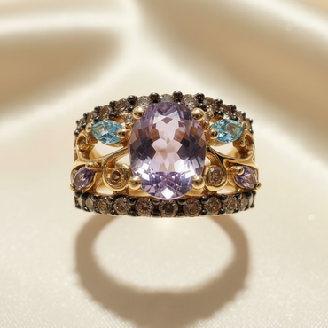 14K Yellow Gold Multi-Gem Amethyst Cocktail Ring — Front View