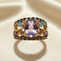 14K Yellow Gold Multi-Gem Amethyst Cocktail Ring — Front View