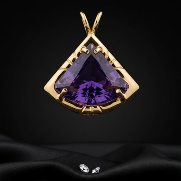 14K Yellow Gold Fan-Cut Amethyst Pendant - Full View