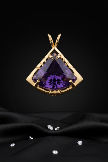 14K Yellow Gold Fan-Cut Amethyst Pendant - Full View