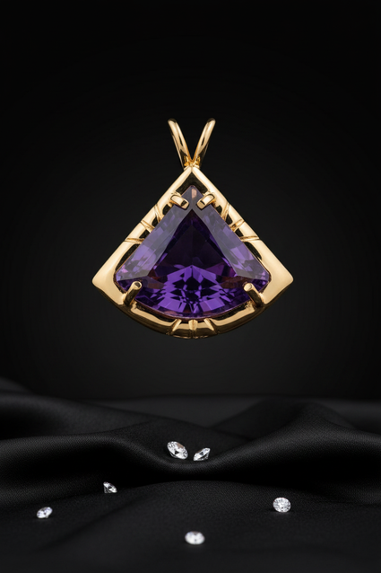 14K Yellow Gold Fan-Cut Amethyst Pendant - Full View
