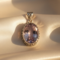 Sterling silver oval pink amethyst pendant 16x11mm - editorial marketing image 4