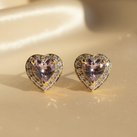 14K Yellow Gold Heart Amethyst & Diamond Earrings - editorial front