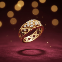 14K yellow gold diamond openwork filigree band ring luxury editorial marketing photo
