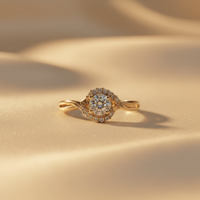 10K Yellow Gold Diamond Halo Promise Ring - Marketing Image 3
