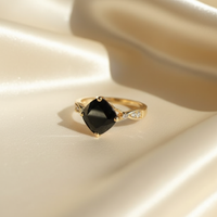 14K Yellow Gold Kite Black Onyx Diamond Ring - three quarter editorial