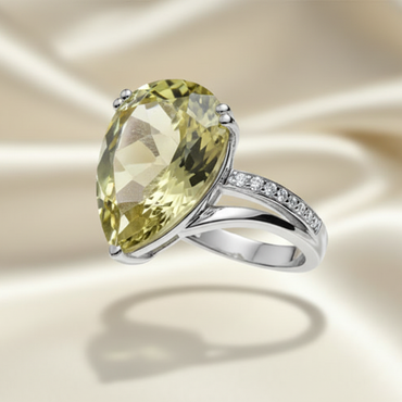 14K White Gold Pear Lemon Citrine and Diamond Ring - side profile