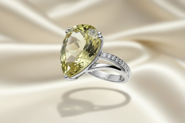 14K White Gold Pear Lemon Citrine and Diamond Ring - side profile