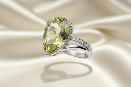14K White Gold Pear Lemon Citrine and Diamond Ring - side profile