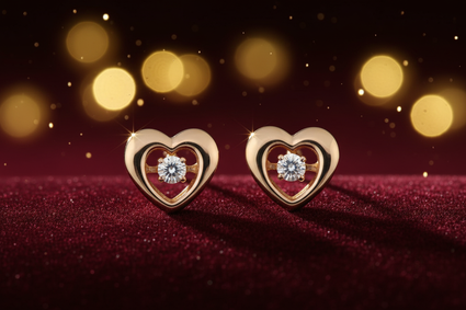 1/8 CTW Floating Diamond Heart Stud Earrings in 14K Two-Tone Yellow and Rose Gold