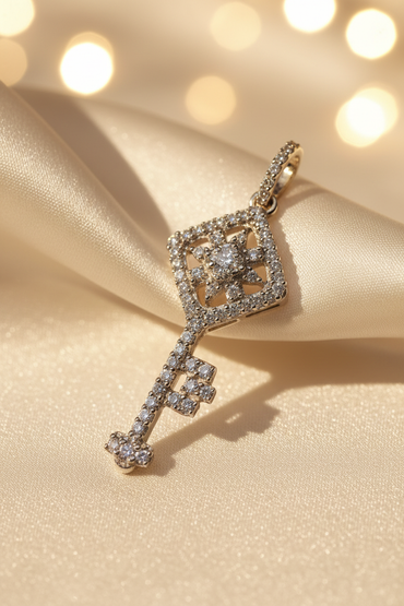 14K Yellow Gold Diamond Key Pendant - marketing image 2