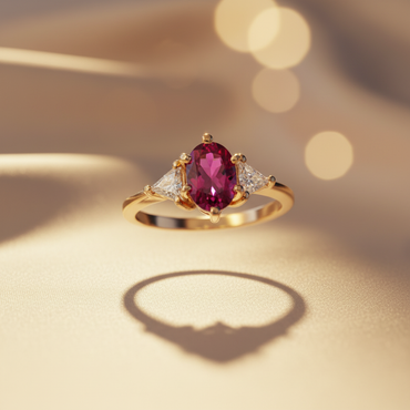 14K Yellow Gold Oval Ruby & Diamond Three-Stone Ring - Marketing Image 1