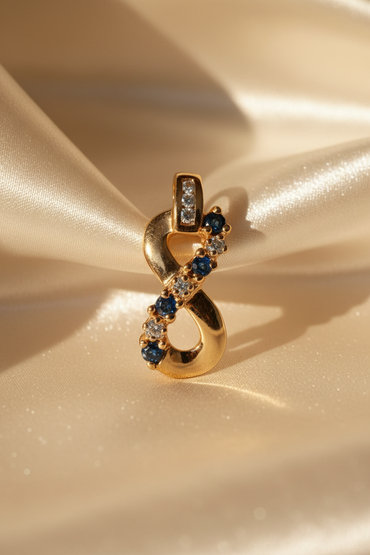 10K Yellow Gold Sapphire & Diamond Infinity Pendant – Front View