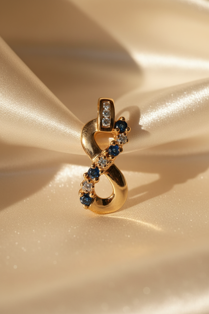 10K Yellow Gold Sapphire & Diamond Infinity Pendant – Front View