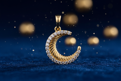 Diamond Crescent Moon Pendant in 10K Yellow Gold