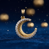Diamond Crescent Moon Pendant in 10K Yellow Gold