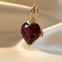 14K gold heart garnet and pink tourmaline pendant three-quarter view