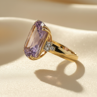 14K Yellow Gold Cushion Amethyst Diamond Ring — Side View