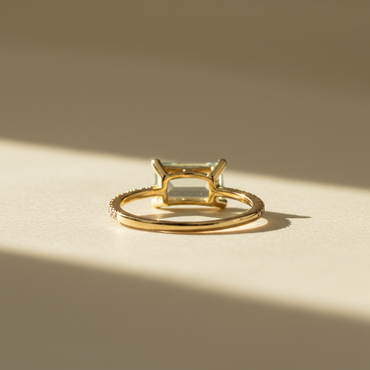 14K Yellow Gold Green Amethyst & Diamond Ring - Editorial Side Profile