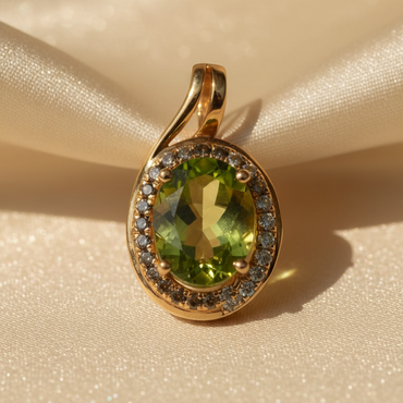 14K Yellow Gold Oval Peridot, Smoky Quartz & Diamond Bypass Pendant - Angle View