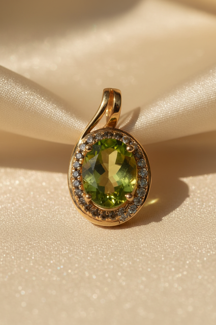 14K Yellow Gold Oval Peridot, Smoky Quartz & Diamond Bypass Pendant - Angle View