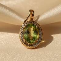 14K Yellow Gold Oval Peridot, Smoky Quartz & Diamond Bypass Pendant - Angle View