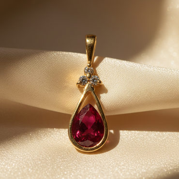 14K Yellow Gold Ruby & Diamond Pendant - front angle