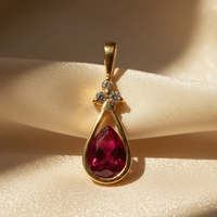 14K Yellow Gold Ruby & Diamond Pendant - front angle