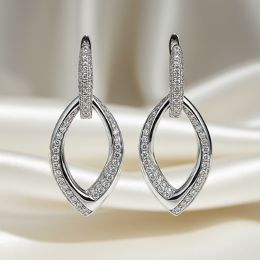 14K White Gold 0.95ctw Diamond Open Marquise Drop Earrings – Front View