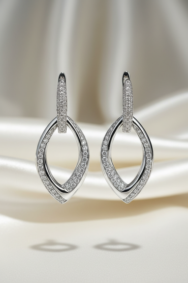 14K White Gold 0.95ctw Diamond Open Marquise Drop Earrings – Front View