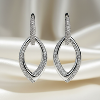 14K White Gold 0.95ctw Diamond Open Marquise Drop Earrings – Front View
