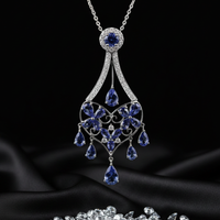 14K White Gold Tanzanite Diamond Chandelier Necklace - Front Close-Up