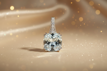 Aquamarine & Diamond Cushion Pendant in 14K White Gold