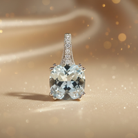 Aquamarine & Diamond Cushion Pendant in 14K White Gold