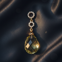 14K Yellow Gold Olive Quartz Briolette and Diamond Pendant – Side Profile