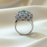 18K White Gold Aquamarine Diamond Dome Ring – Side Profile