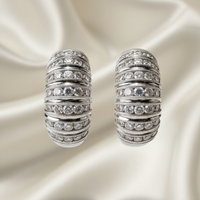 14K White Gold Diamond Multi-Row Huggie Hoop Earrings – Front View