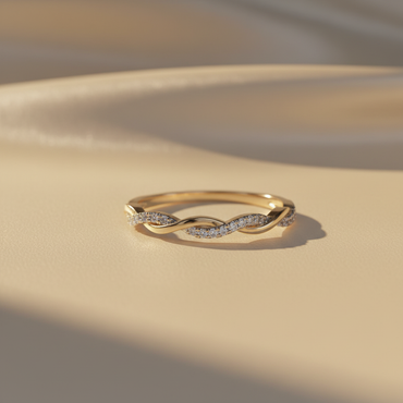 10K Yellow Gold Diamond Twisted Band Ring - top view