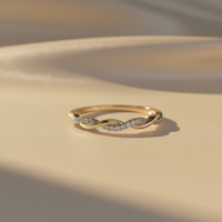 10K Yellow Gold Diamond Twisted Band Ring - top view