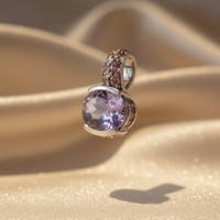 14K White Gold Oval Amethyst & Pink Tourmaline Hidden Halo Pendant - Hero View