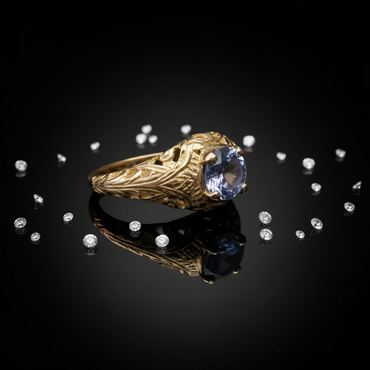 14K Yellow Gold Antique Filigree Tanzanite Ring - Three-Quarter View