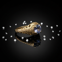 14K Yellow Gold Antique Filigree Tanzanite Ring - Three-Quarter View