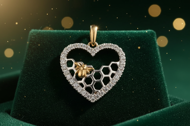 1/5 CTW Diamond Honeycomb Bee Heart Pendant in 10K Two-Tone Gold
